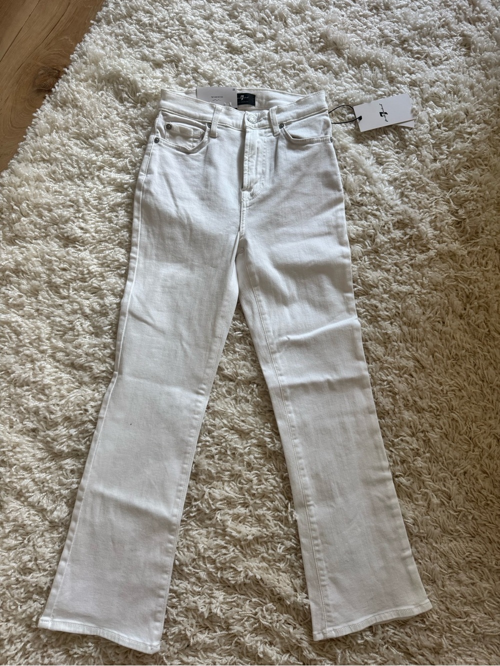 7 For All Mankind White High Waist Slim Kick Jeans
